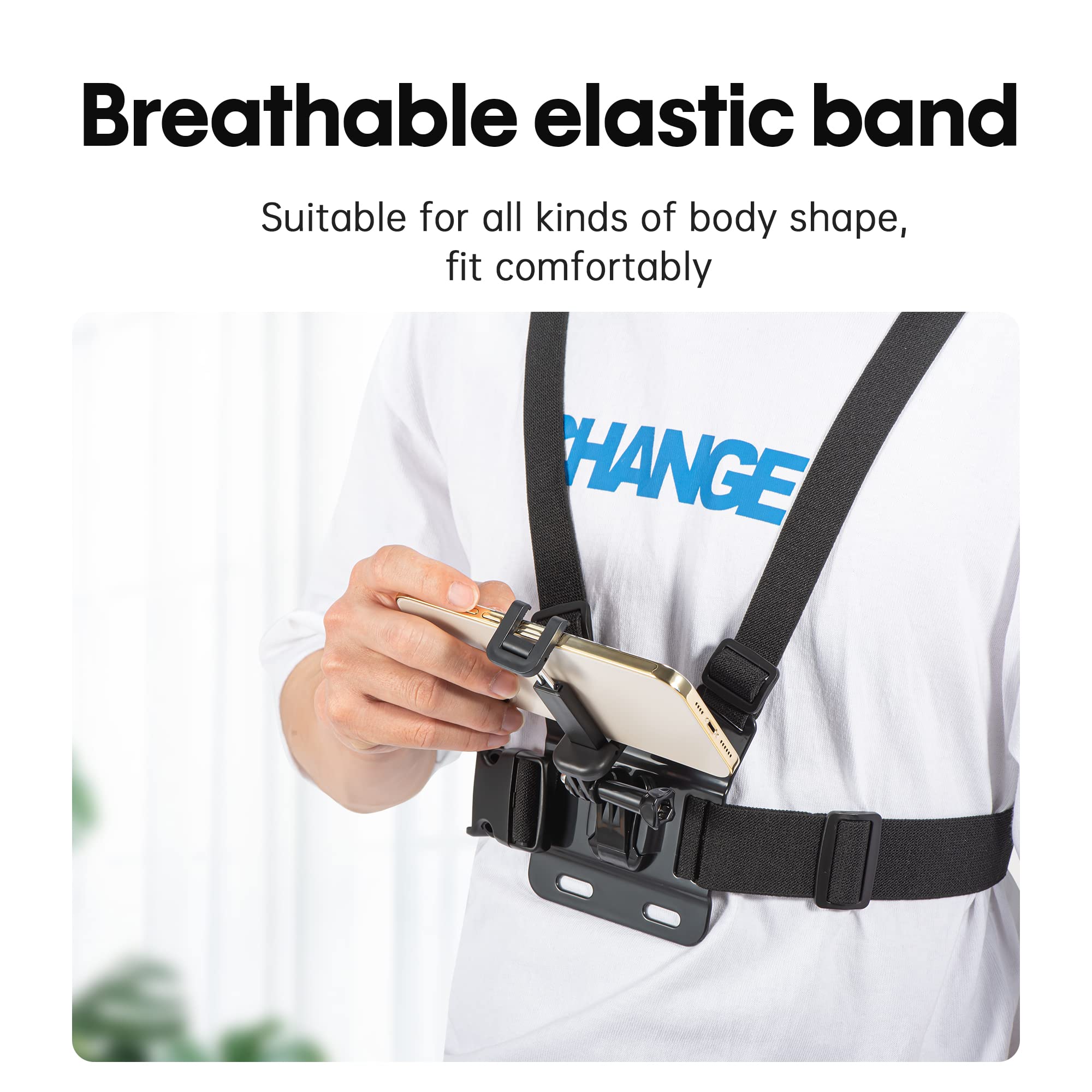 Brustgurthalter Verstellbar Brustgurt Halterung Chest Mount mit J-Haken | Kompatibel mit GoPro, Insta360, DJI Osmo, Action-Kameras, Smartphones | Für Outdoor Abenteuer & Extremsportarten