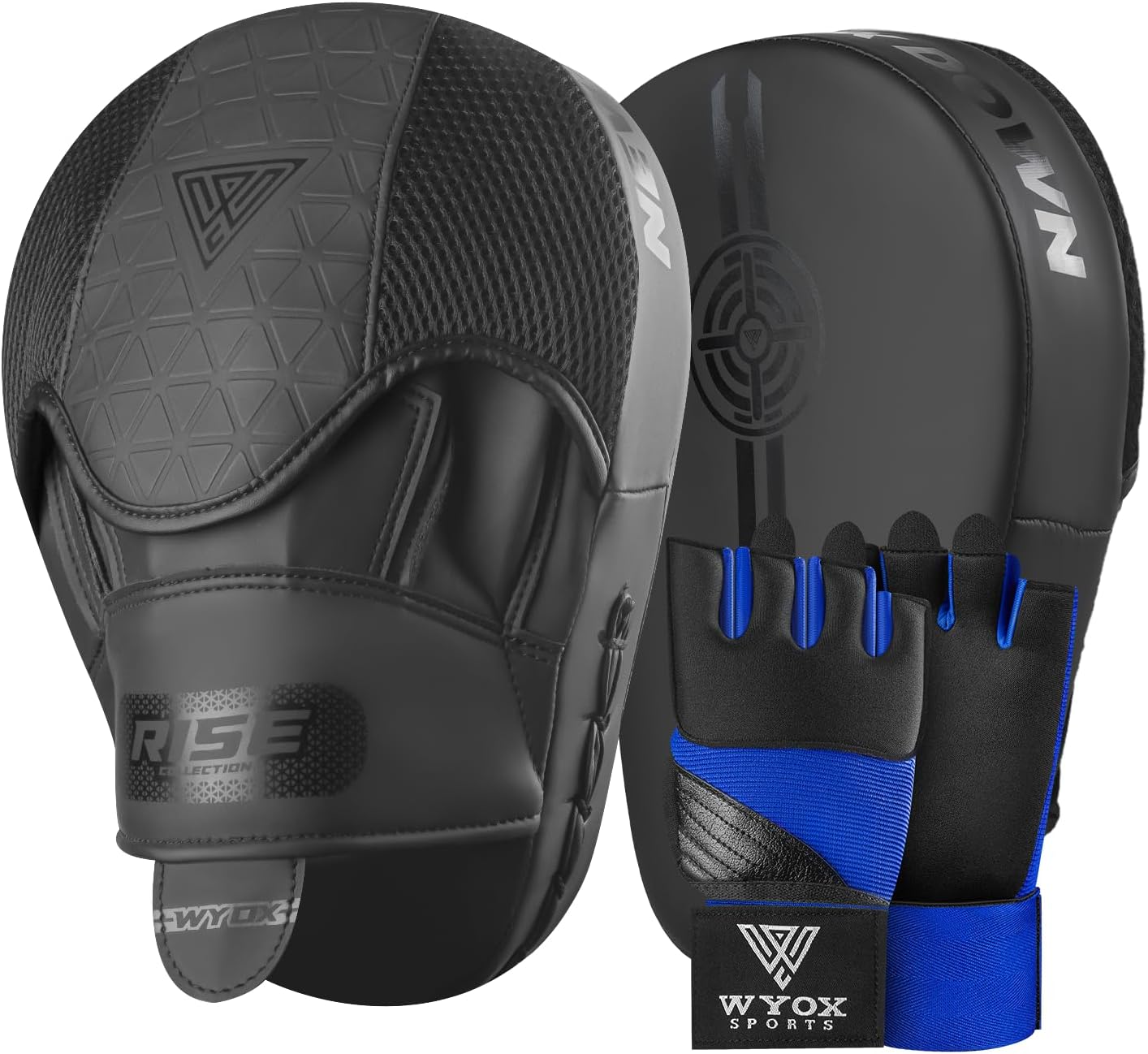 WYOX Focus Pads & Gel Inner Gloves Set – Complete Boxing, Kickboxing, MMA & Muay Thai Training Bundle for Adults, Youth, Sparring, Fitness Workouts & Martial Arts Practice