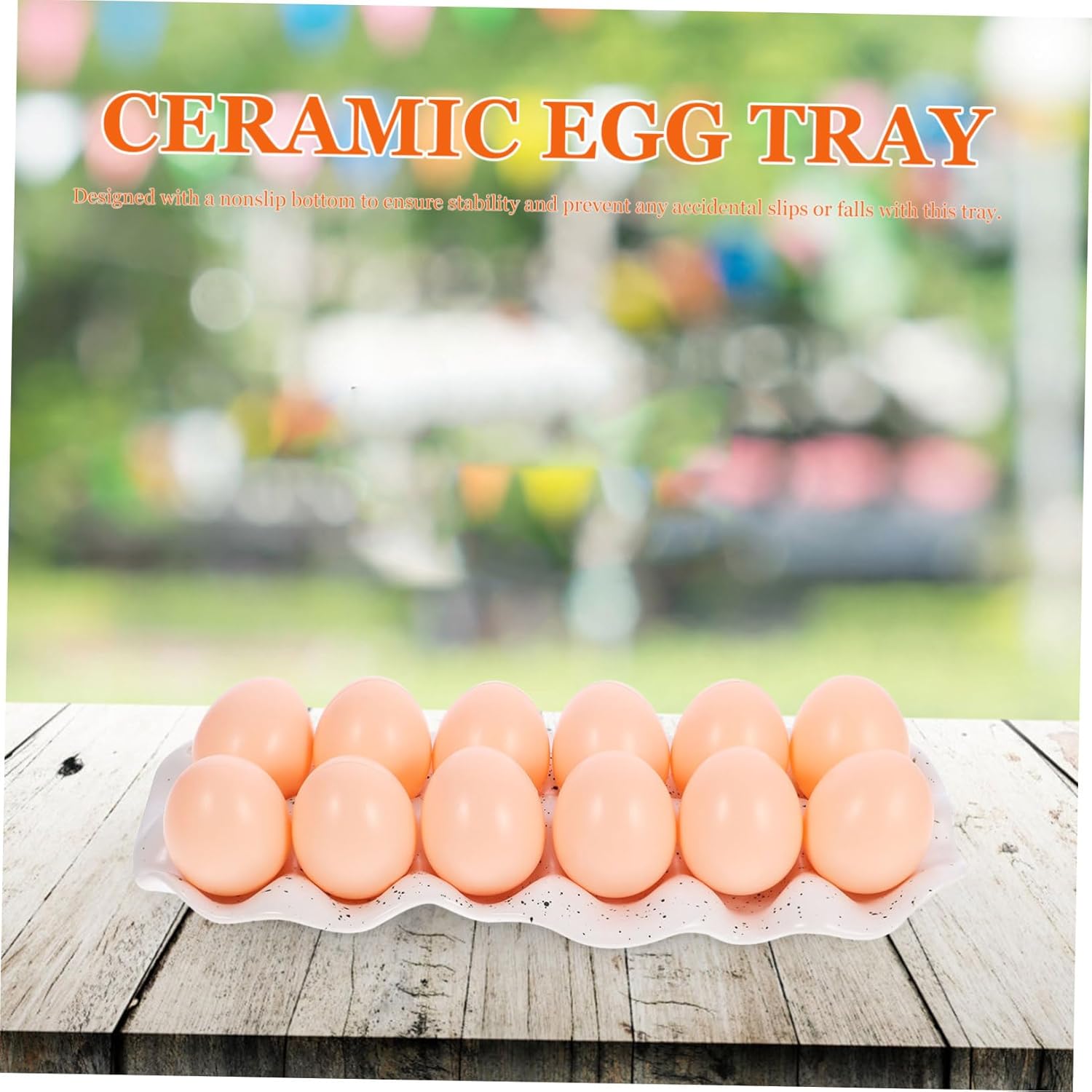 Garneck Ceramic Egg Tray for Refrigerator Egg Storage Holder with Unique Design Organizes and Preserves Freshness for Kitchen and