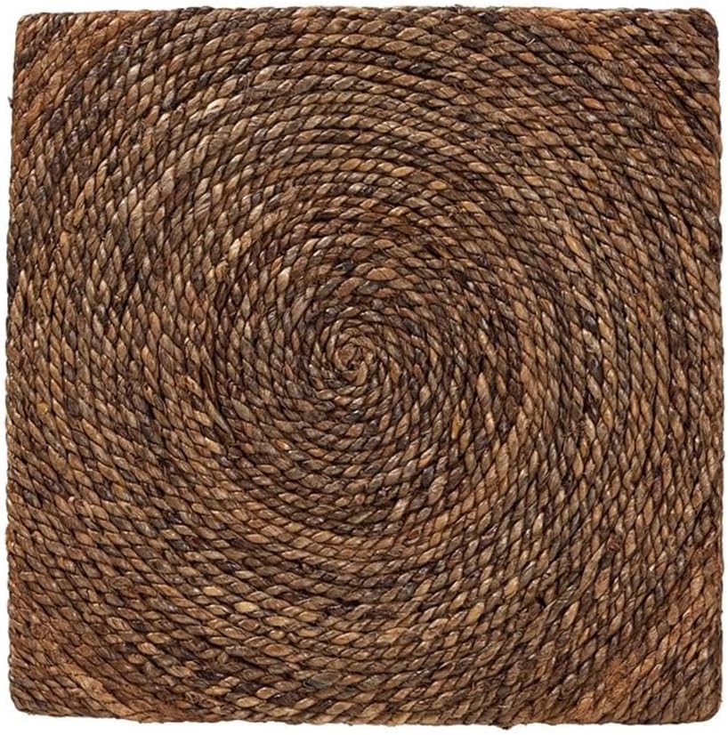 Pemberly Row Bohemian Square End Table, 19.70" W x 19.70" D x 21.70" H, Handwoven Natural Seagrass, Wood Base, Spiral Weave Design, Tapered Legs, Rustic Accent Table for Living Room