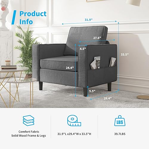 Miniatura 22 de Mjkone Sillón, silla decorativa con bolsillos de almacenamiento, moderna silla individual para sala de estar, apartamento, espacios pequeños,