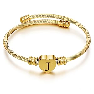 Ascona Easter Basket Stuffers 14K Gold Plated Initial Bracelets for Women Teen Trendy Dainty Heart Letter Bracelet Adjustable