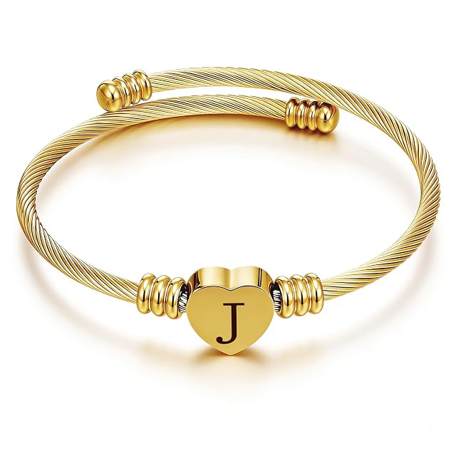 Ascona Easter Basket Stuffers 14K Gold Plated Initial Bracelets for Women Teen Trendy Dainty Heart Letter Bracelet Adjustable