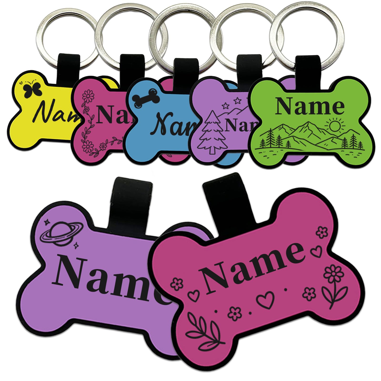 Personalised Dog Tags for Pets,Silent Silicone Dog Tag, Custom Engraved Name Tag with Cute Design, Lightweight No Noise Pet Collar Tag，Bone（1 pcs）