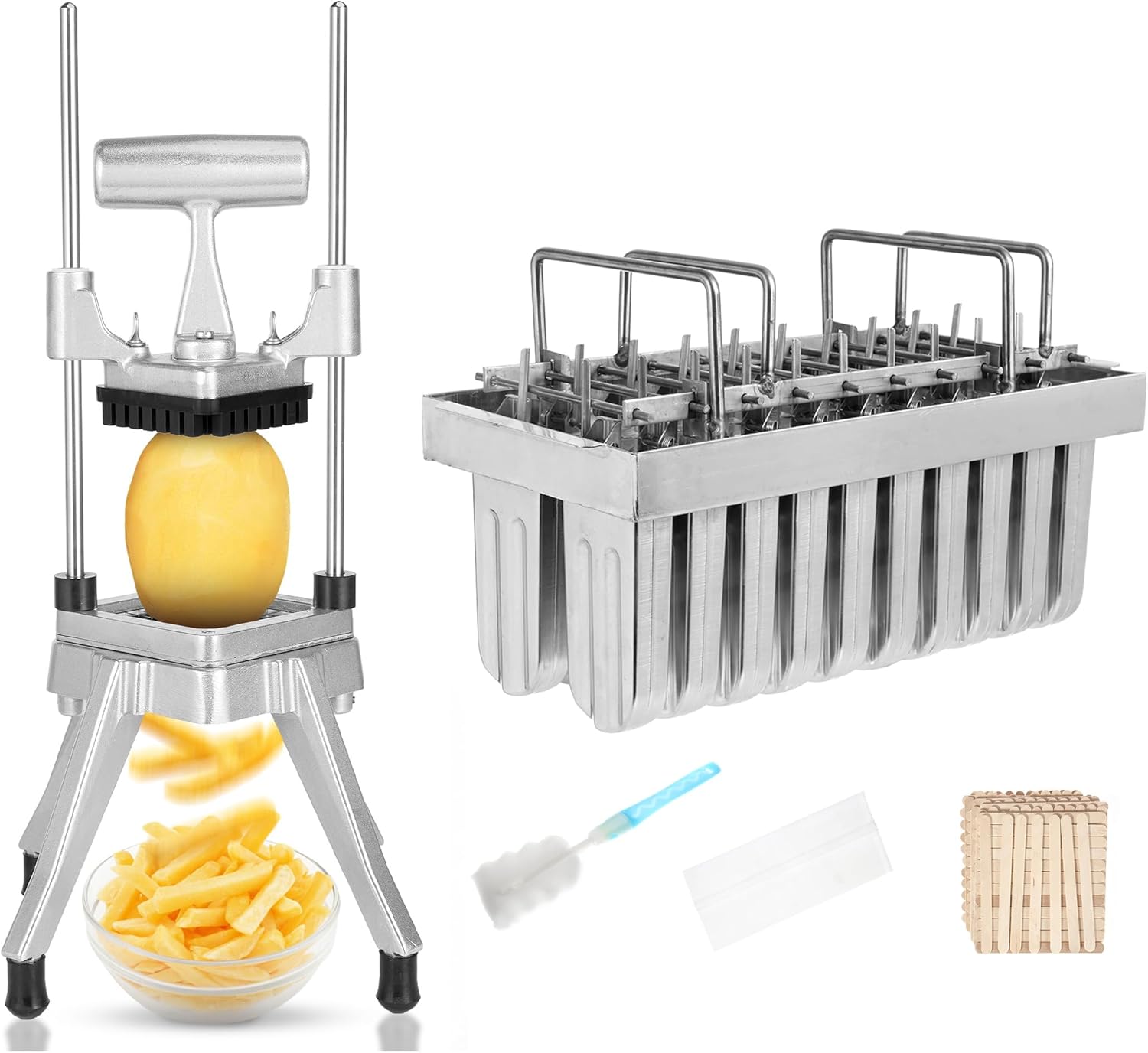 WICHEMI Commercial Chopper Dicer 3/8" Vegetable Chopper Dicer Commercial Onion Chopper Dicer + Stainless Steel Popsicle Molds 20PCS Metal Ice Lolly Popsicle Mold
