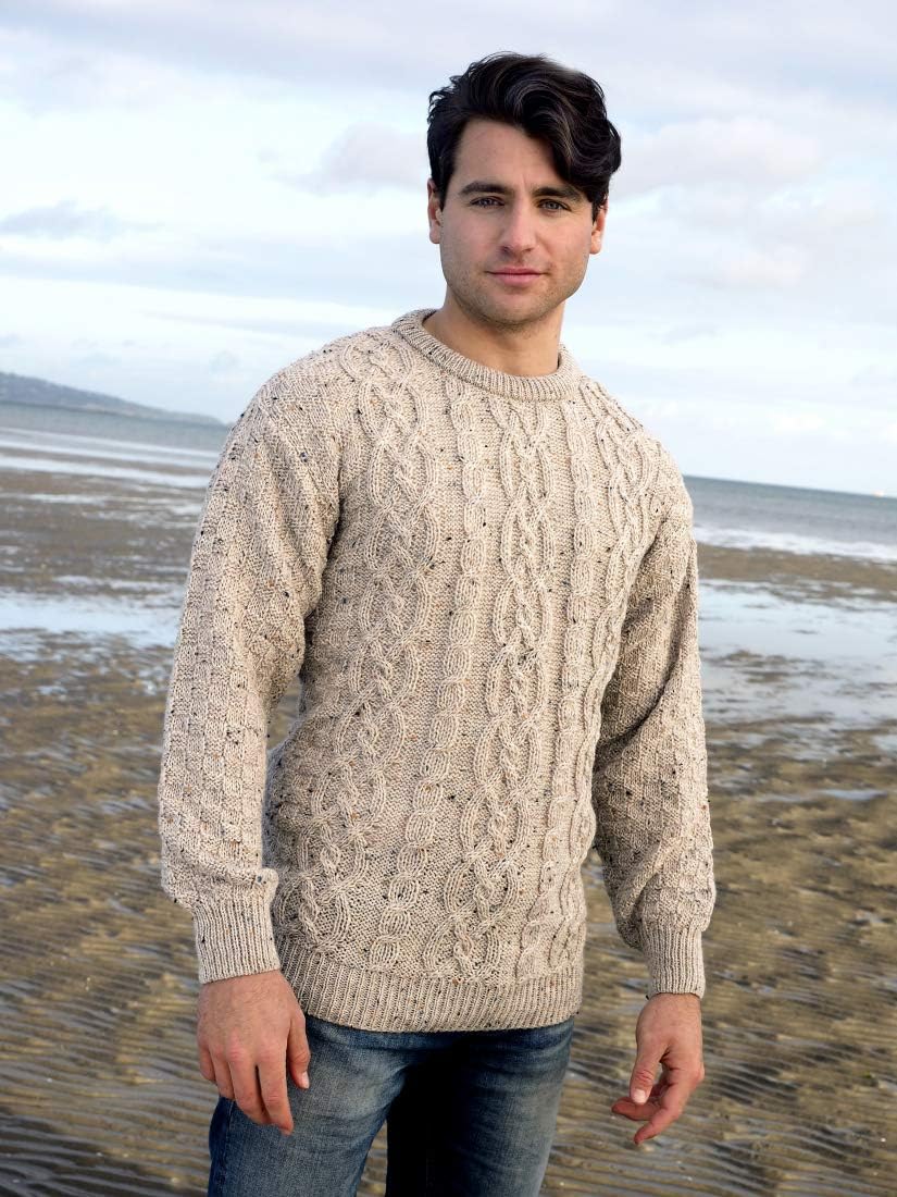 Aran Crafts Basket Stitch Crew Neck Sweater (100% Wool) - Image 6