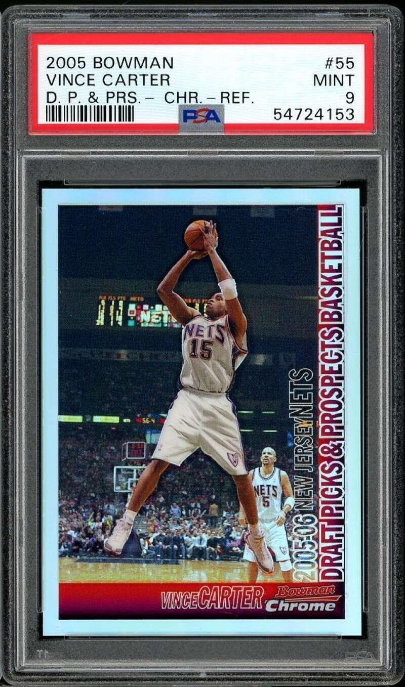 Vince Carter Card 2005-06 Bowman Chrome DP Refractor #55 (pop 3) PSA 9 - Unsigned Basketball Cards