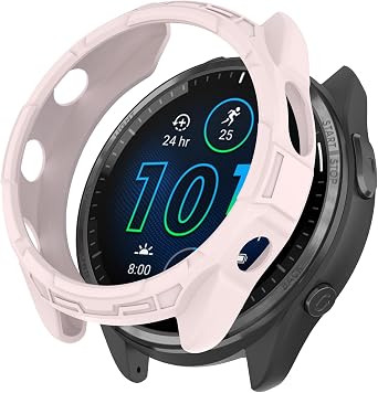 Muovrto Protective Case for Garmin Forerunner 965,TPU Soft Slim Hollow-Out Soft Frame Cover, Shockproof Bumper,Protects Your Watch from Scratches and External Shocks Pink