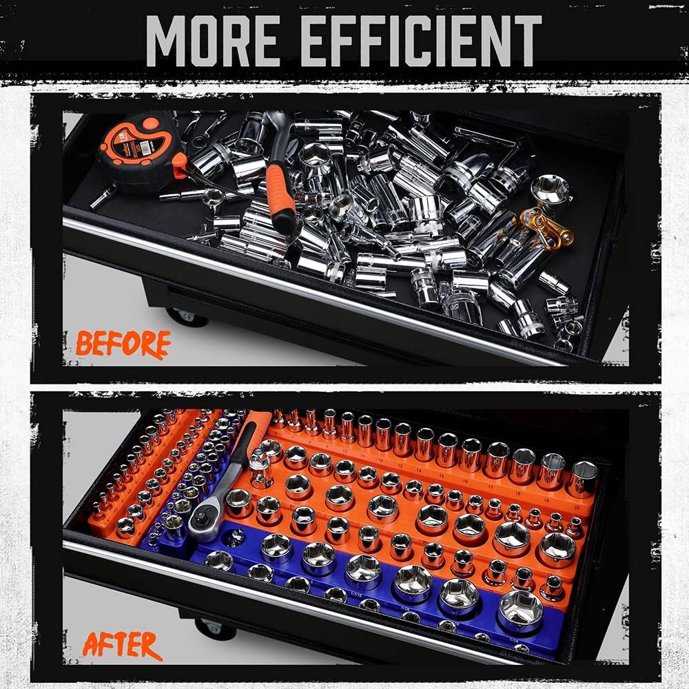 HORUSDY 6-Piece Magnetic Socket Organizer Set, 1/4", 3/8", 1/2" Drive Holders for 143pcs, Magnetic Trays for Socket Storage - Image 5