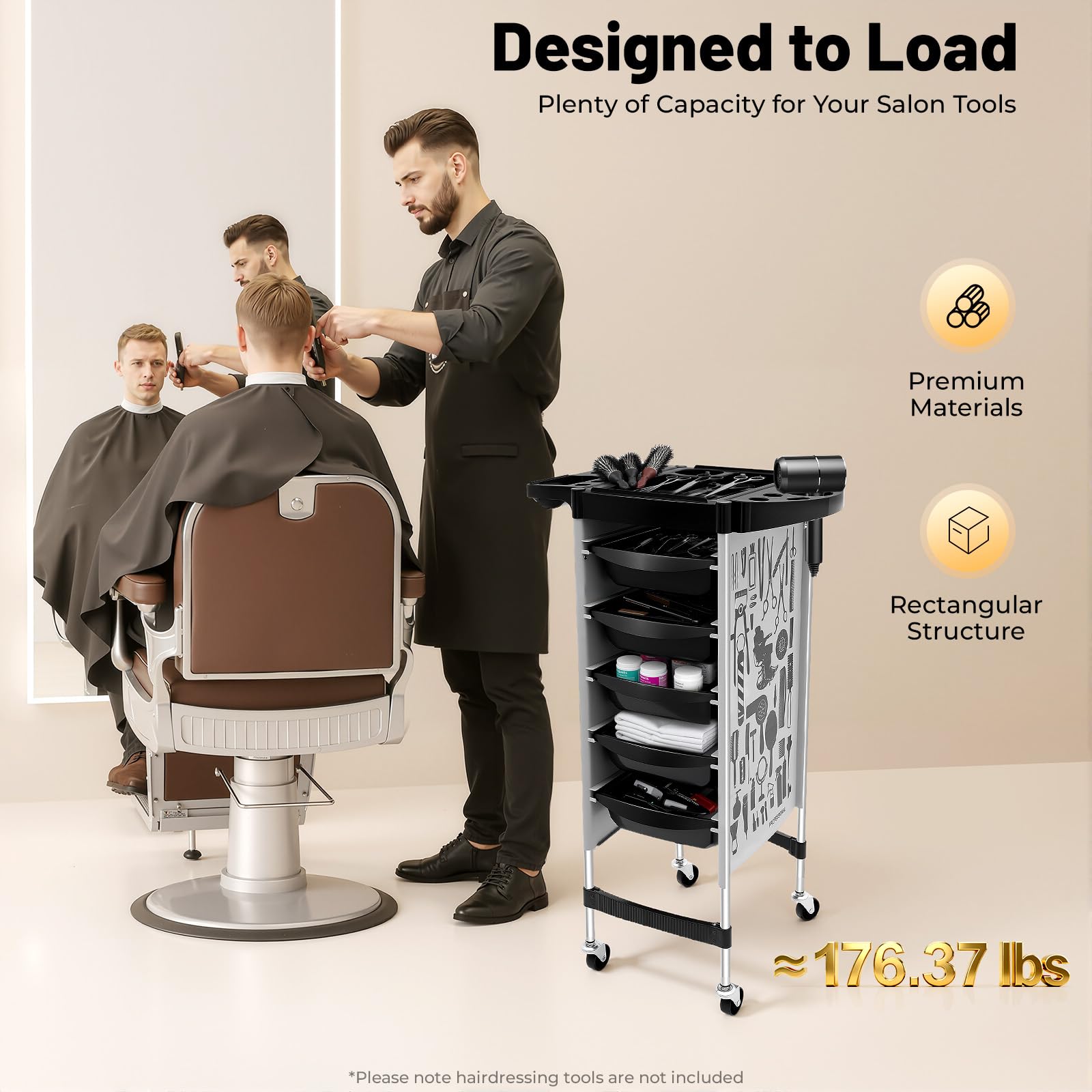 Chariot de coiffeur 5 tiroirs 6 étages - Chariot de travail pour salon de beauté - Blanc