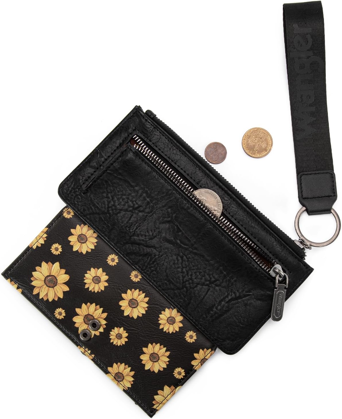 X Wrangler Black Wristlet Wallet for Women Multi Card Case Bifold Wallets Ladies Sunflower Clutch Wallets with Coin Purse - Image 4