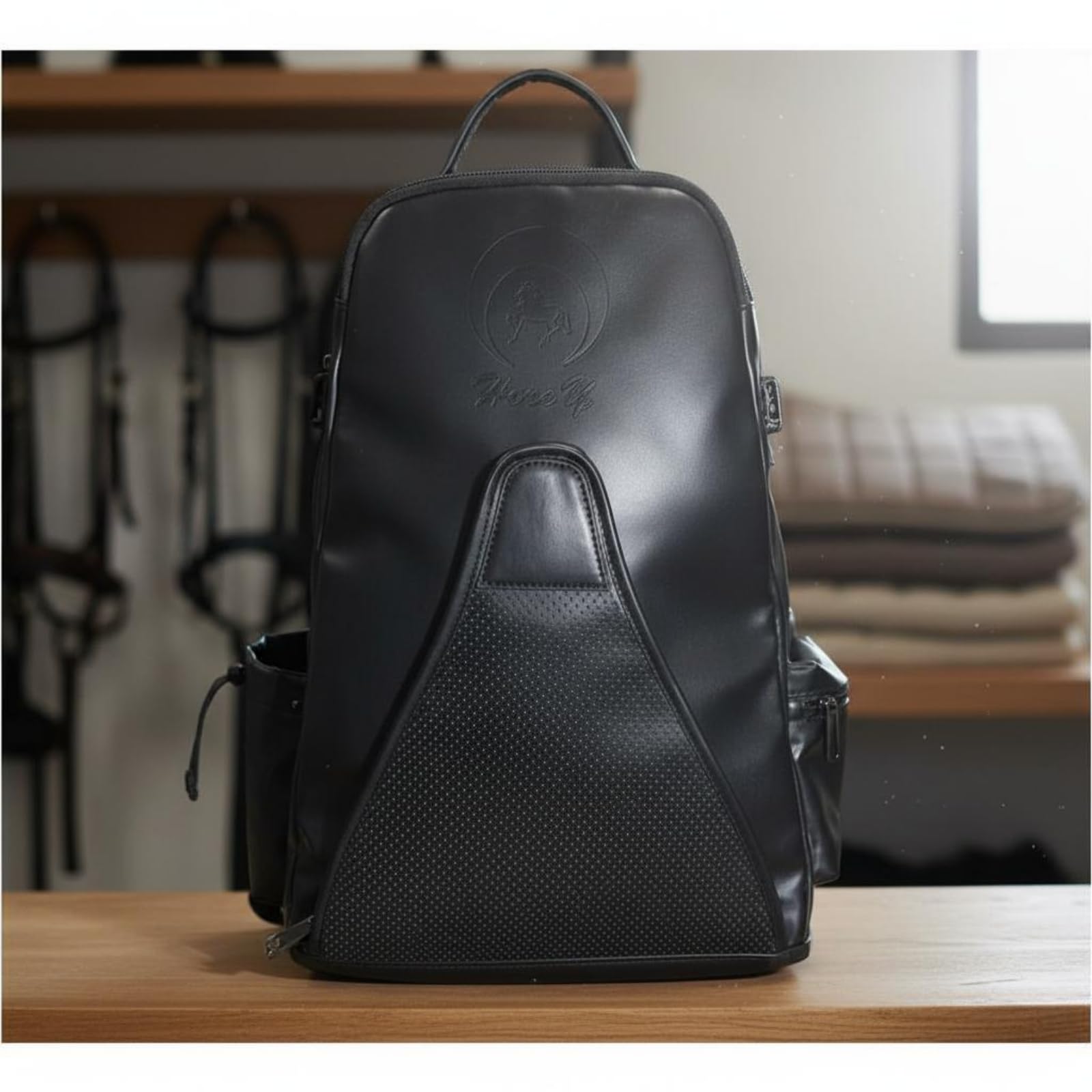 Mochila Ecuestre Multibolsillo Bolsa Botas Equitación Resistente Al Desgaste Mochila con Soporte Integrado Casco para Jinetes