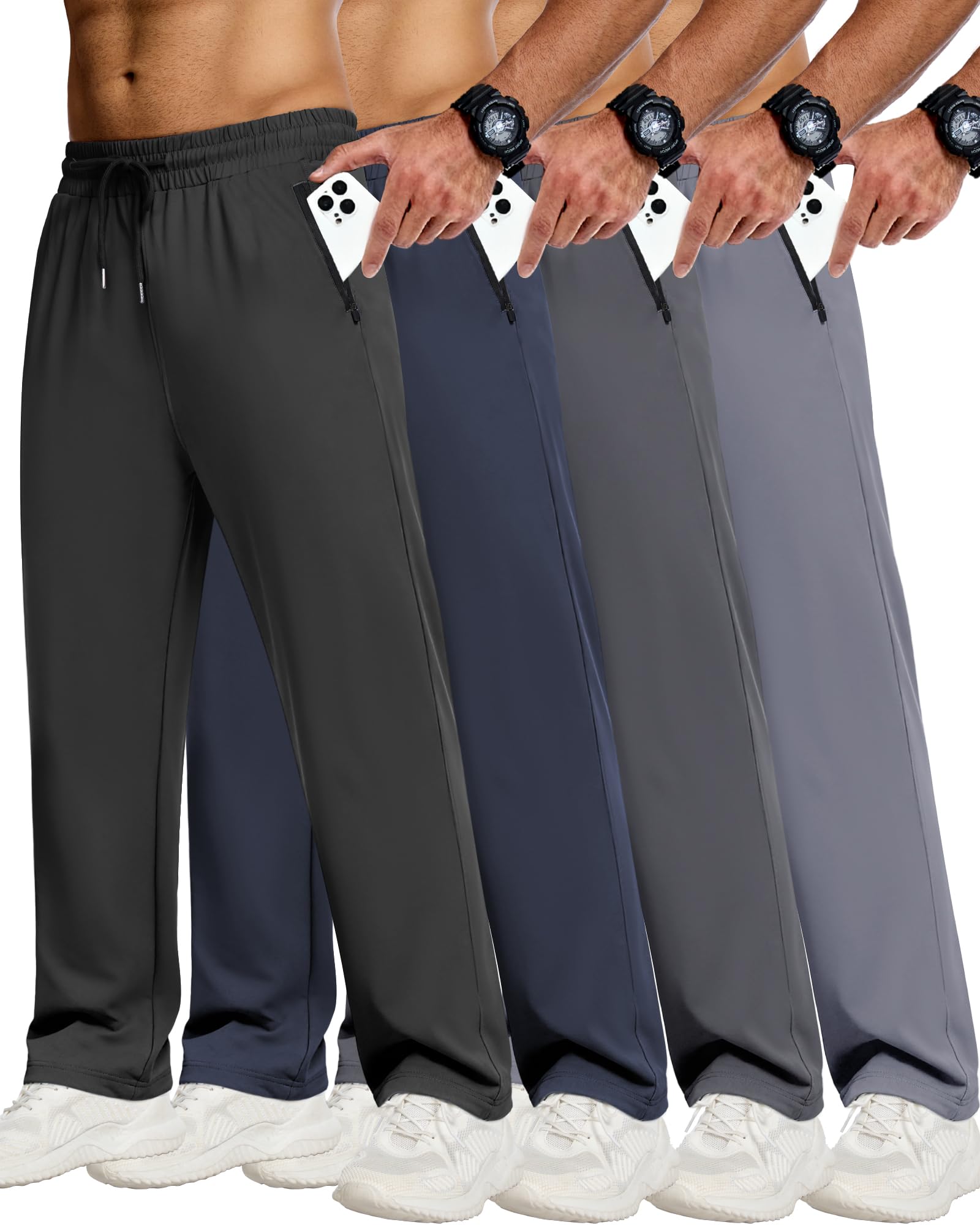 CE CERDR 3 4 Pack Mens Sweatpants with Zipper Pockets Athletic Workout Jogger Pants for Men Running Jogging