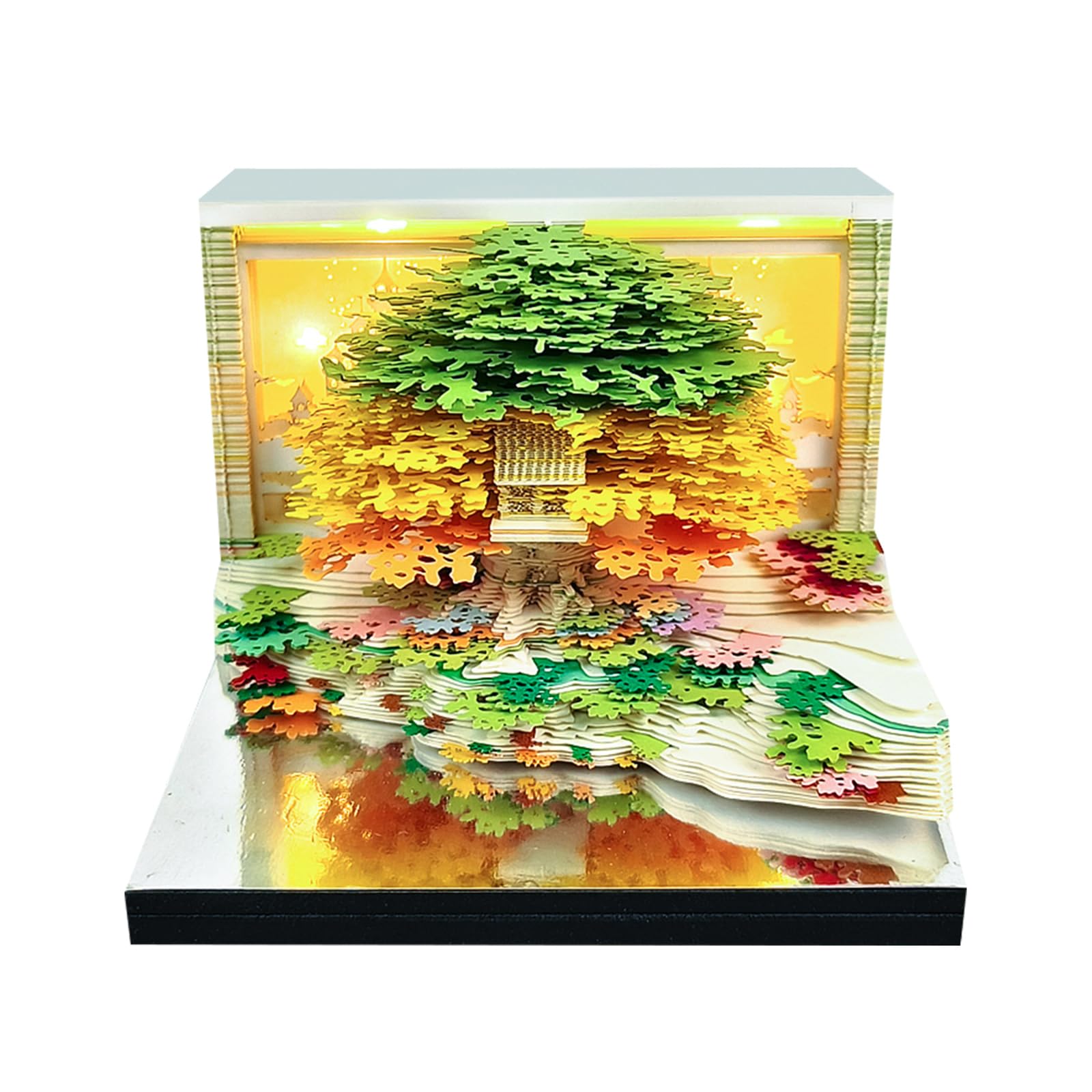 Time Piece Calendar 2026 Desk Calendar, 3D Self-Stick Notes with Light, Tear Off Paper Carving Art Memo, DIY Post Notes for Office Home Gifts Ornaments (Green)