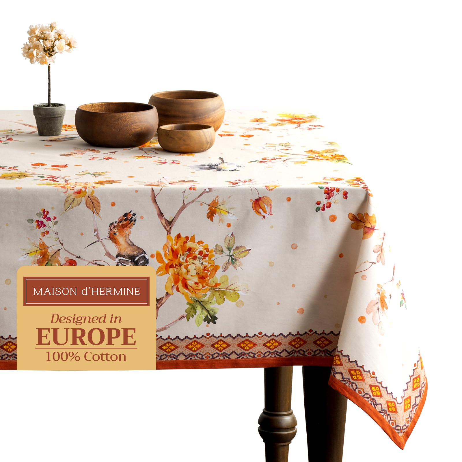 Maison d'Hermine Tischdecke Rechteckig 100% Baumwolle 220 cm x 160 cm Wiederverwendbar Alltagsgebrauch für Weihnachtsdekorationen Esszimmer Landhaus Zuhause Party Festlich (Kelim - Prairie)