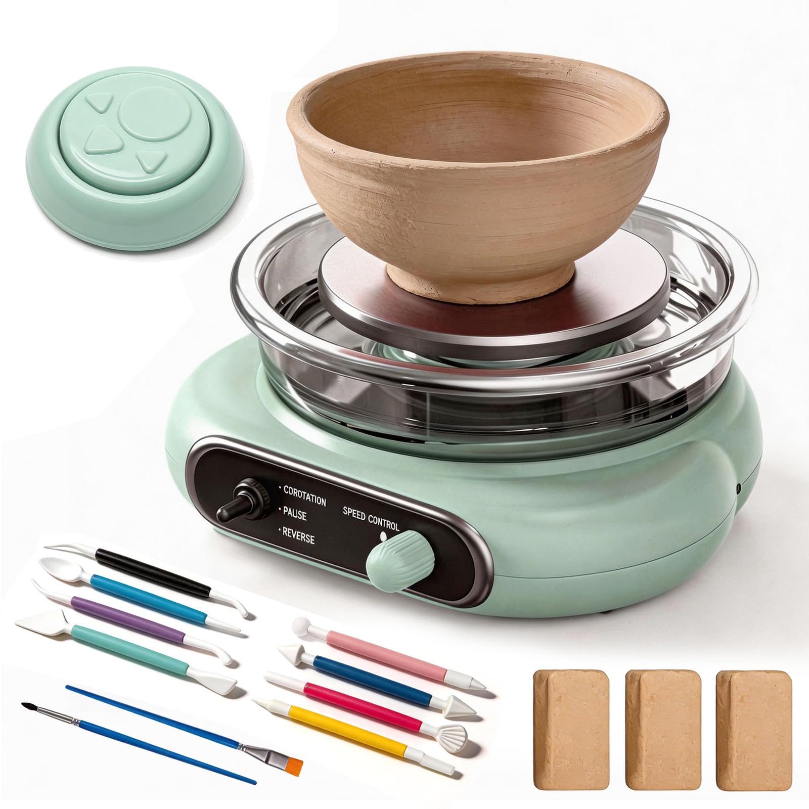 Kit de Poterie pour Enfants, Mini Tour de Poterie Électrique, Machine à Poterie Travail Céramique DIY Double Contrôle avec Pédale Machine Tour Argile Amovible, pour Débutants Activité Manuelle
