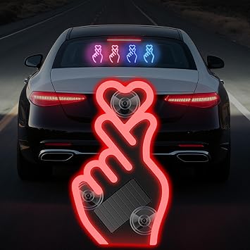 1PC Solar Powered Wireless Finger Heart Neon Sign LED Light Kpop & K-Drama Symbol Heart Gesture Neon Signs Ambient Lights Interior Decor Accessories on the Windows of Homes,Cars-Red