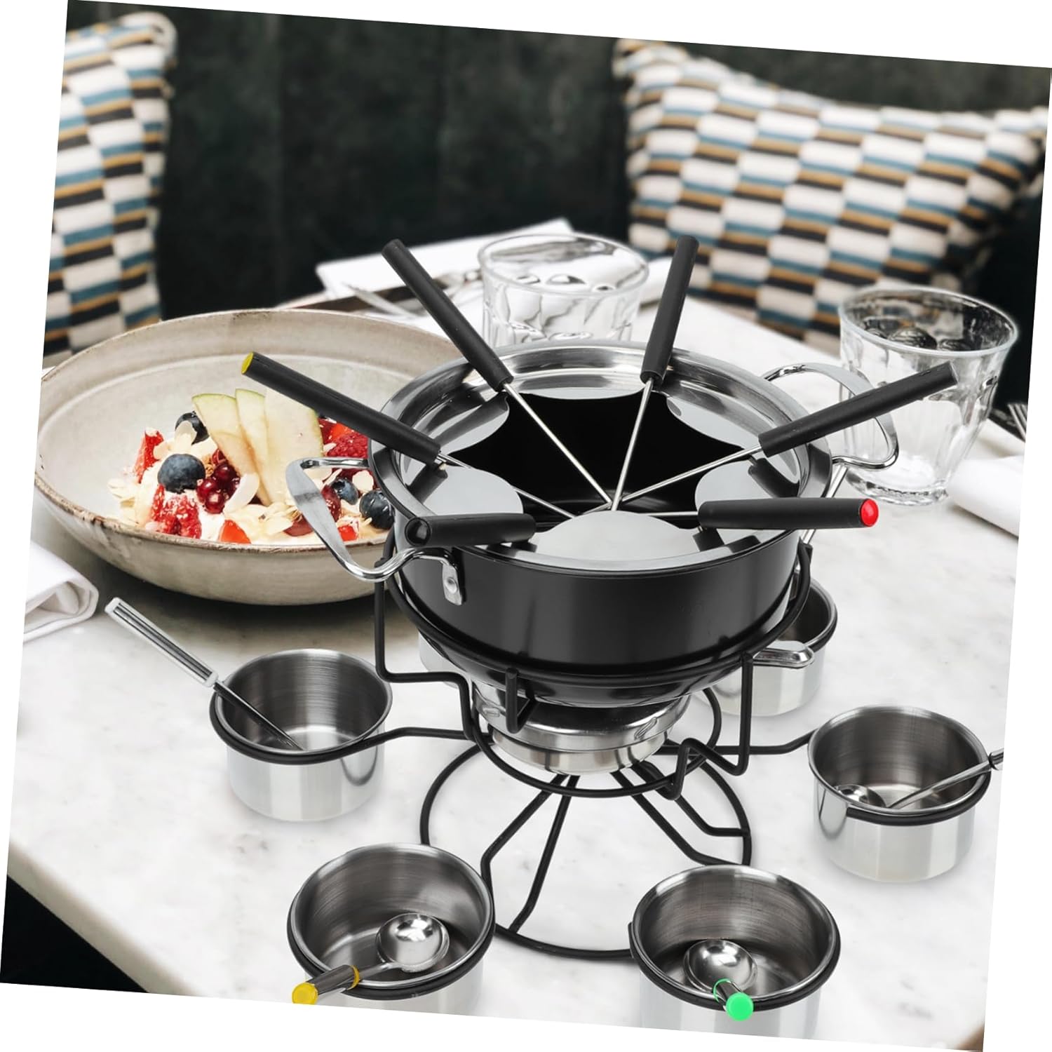 Stainless Steel Fondue Pot for Cheese Chocolate Melting Portable Design for Ice Cream Fondue High Temperature Resistant Cookware for Parties Gatherings