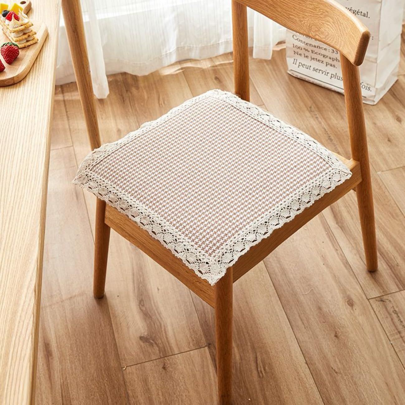 Summer Cotton Linen Chair Pad with Ties – Non Slip & Breathable Seat Cushion for Dining, Office, Car (Soft, Durable, Washable, Secured with Ties) KhakiStyle2-19.7x19.7in