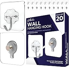 Abelia 20 Pack Heavy Duty Self-Adhesive 10 Screw Hooks and 10 Hanging Wall Hooks as Strong Wall Hanging Solutions Without Drilling for Kitchen and Bathroom Accessories (Screw Hook Hanger, Trasparent)