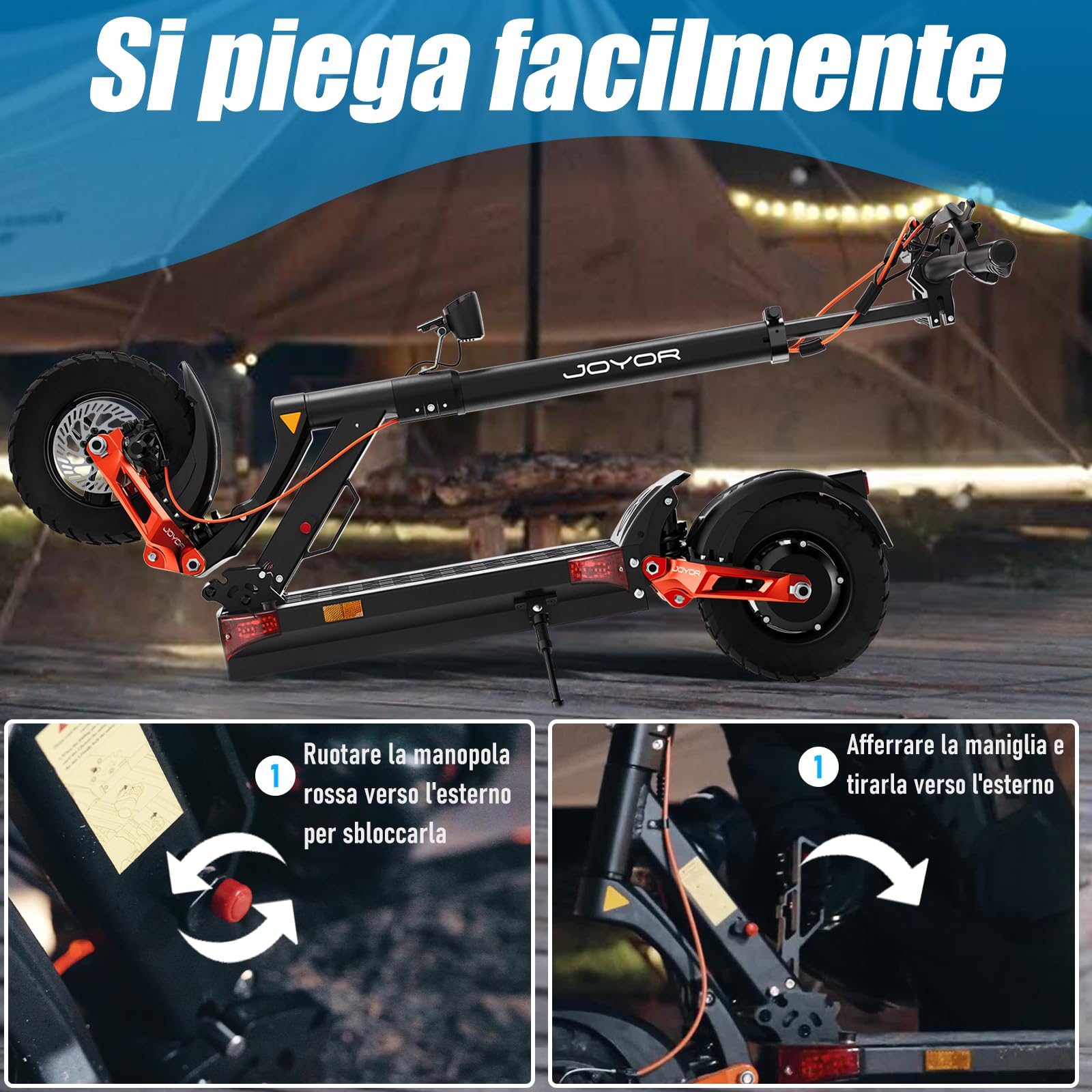 JOYOR Monopattino Elettrico, 60-90KM 48/60V 18Ah, Carico 150kg, Doppio Ammortizzatore e Freni a Disco Anteriori e Posteriori, Monopattino Elettrico per Adulti Pieghevole