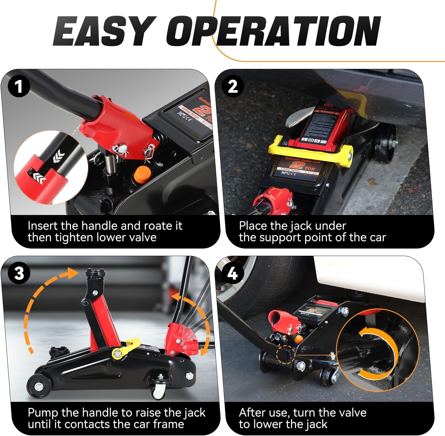 Auto Dynasty 2 Ton Floor Jack, Heavy Duty Steel Hydraulic Car Jack with Single Piston Quick Lift Pump, Hydraulic Racing Floor Jack, Lifting Range 5.1" to 13", Black