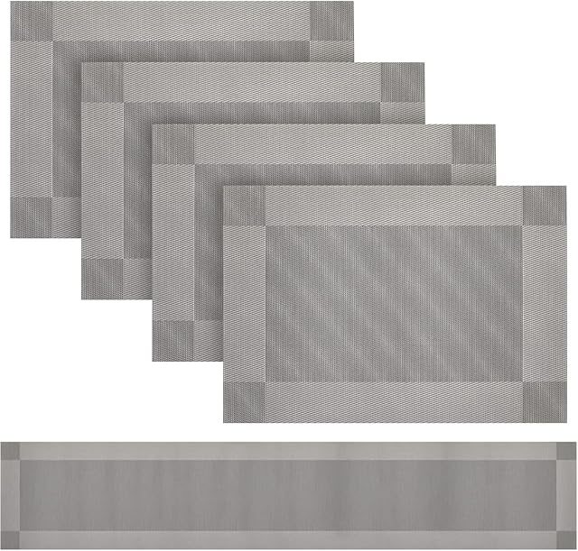 FORKALER Table Runner,Table Mats Set of 4 with Table Runner 180cm,Heat Resistant Heat Insulation Washable Dinner Mats for Kitchen and Dining Room