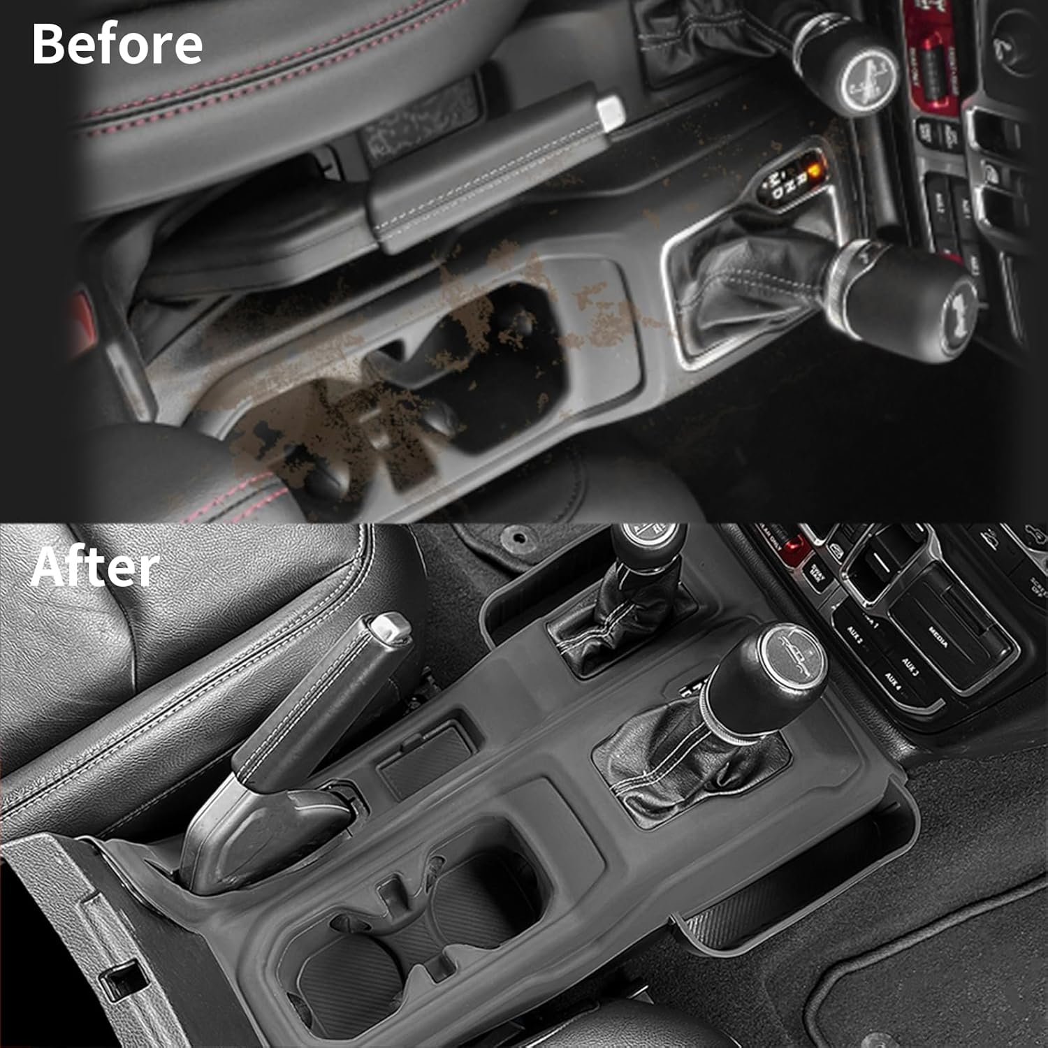 Silicone Compatible with Jeep Wrangler JL JLU Center Console Organizer, Gear Shift Panel Trim Cover for Jeep Gladiator JT Car Cup Holder Coasters, 2-in-1 Gear Shift Side Storage.(Black)