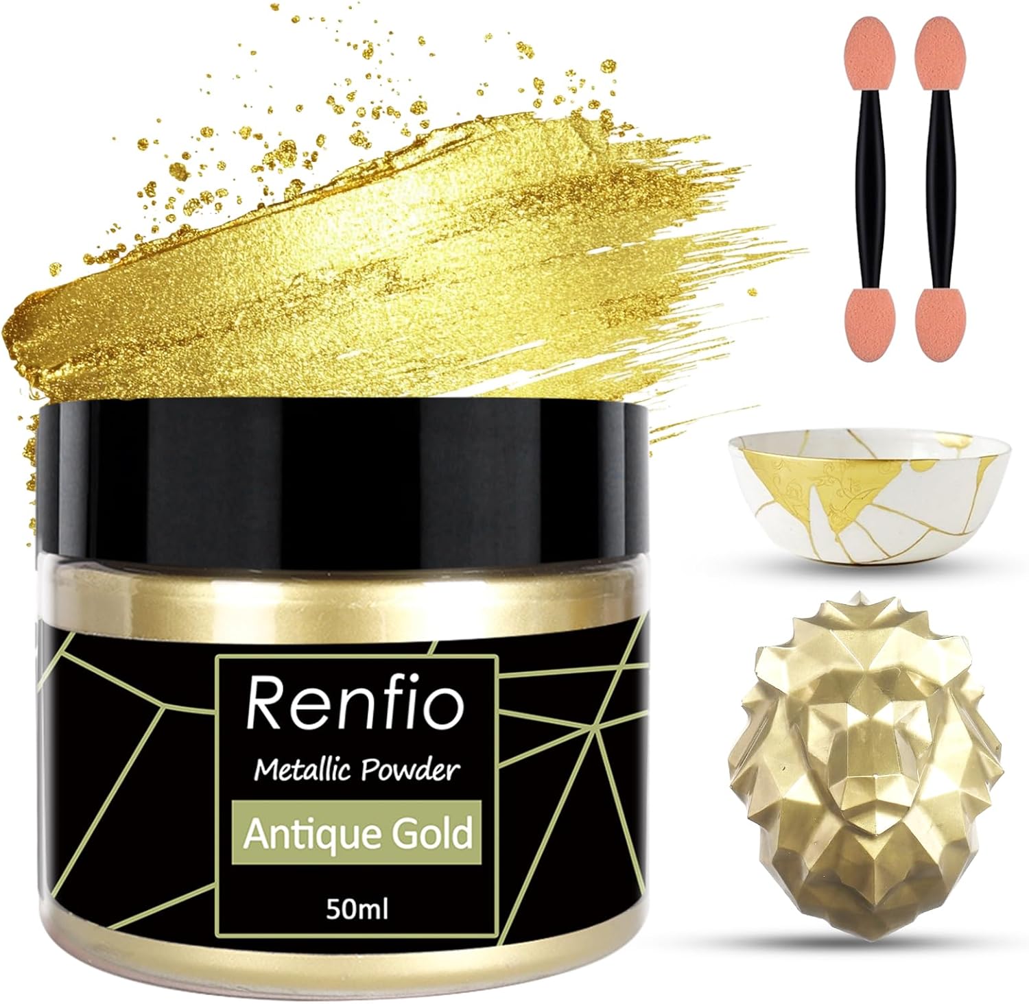 Renfio Metallic Pigment Powder, 5 Colors Gold Mica Powder for Resin, 6 X 20ml Metal Powder, Resin Color Pigment, Color Pigment for Epoxy Resin, Kintsugi, Polymer Clay, Candle Dye