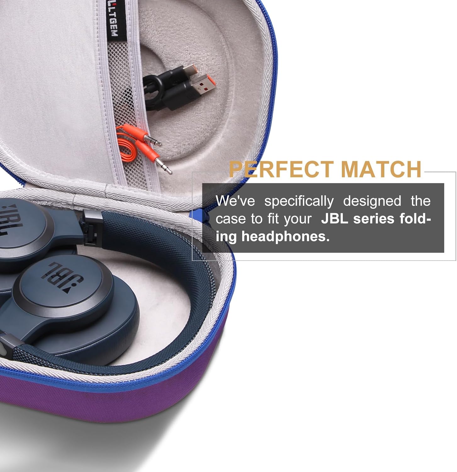 LTGEM EVA Hard Case for JBL Live 770NC/660NC/650BT/460NC/670NC/400BT/500BT and JBL Tune 770NC/710BT/720BT/760NC/700BT/750BT/510BT/660NC/520BT/500/E45BT Bluetooth Wireless Headphone(Purple+Grey) - Image 2