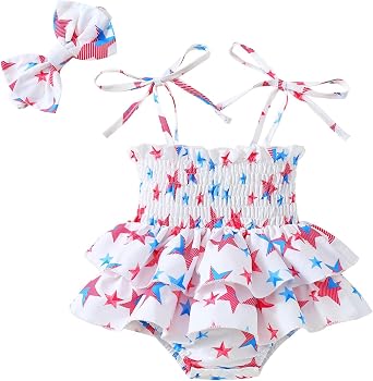Noubeau Toddler Baby Girl 4th of July Dresses Independence Day Outfit Kid American Flag Stars Stripes Patriotic Dress Clothes