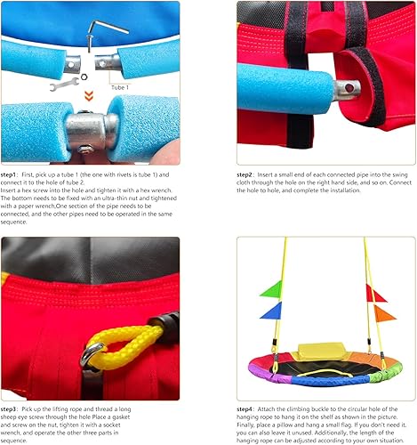 Miniatura 5 de Columpio de árbol de 40 pulgadas, columpio de árbol de telaraña, capacidad de peso de 850 libras, Oxford 900D, impermeable, cuerda giratoria de