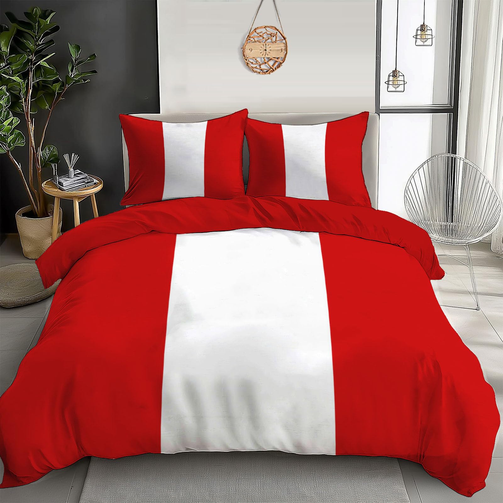 Parure de lit adulte Pérou rouge et blanc pour décoration de chambre