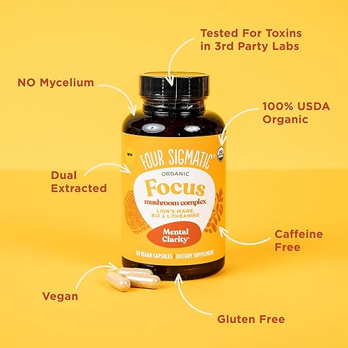Miniatura 4 de Four Sigmatic Cápsulas Focus  Cápsulas de suplemento de melena de león  Complejo que estimula el cerebro con Ashwagandha, Bacopa Monnieri y Rhodiola