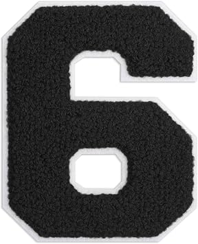 QianSiLi 4.5 Inch Chenille Iron On Patches for Clothing Embroidered Patch Iron On Numbers for Football Shirts Clothes Jacket Hoodie Varsity Black,6