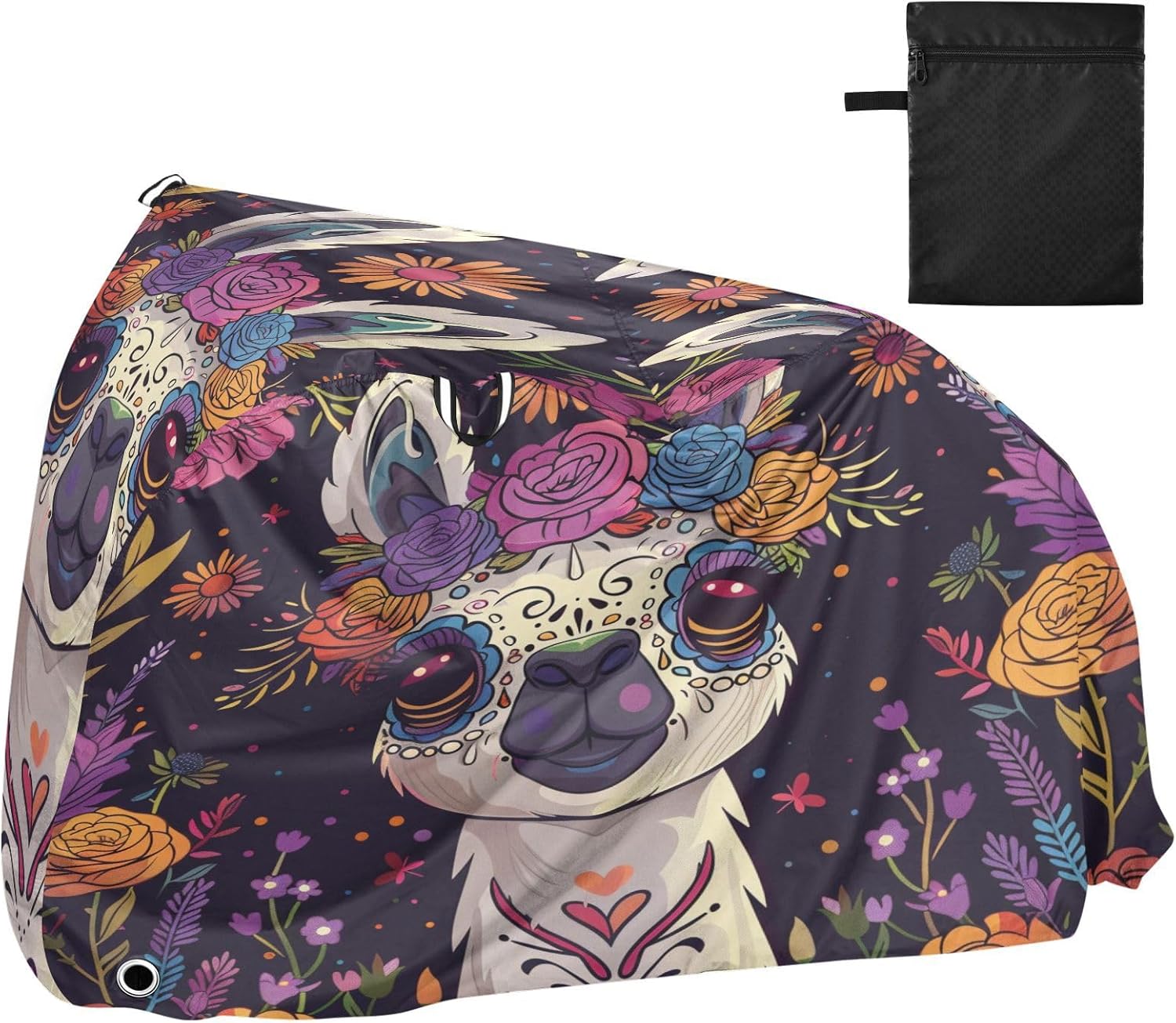 ALAZA Day Of The Dead Llama Alpaca Bike Cover Waterproof Outdoor Ebike Bicycle Covers Tarp Protection for 1/2 Bikes, Sun UV Dust Wind Proof