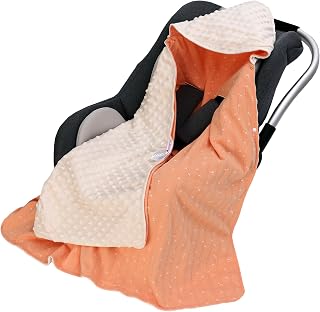 Einschlagdecke Universal 100% Baumwolle, 90 * 90cm Doppelseitig Kuscheldecke mit Kapuze für Buggy Autositz, Kinderwagen Babydecke, Baby Decke Neugeborene, Ganzjahresdecke, Unisex, Orange