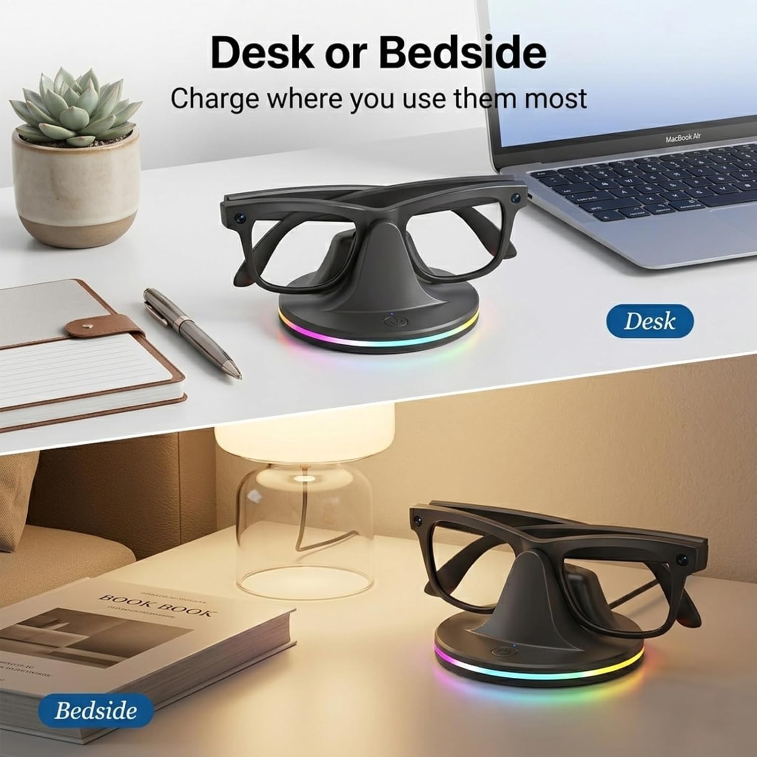 Magnetic Charging Dock for Ray-Ban Meta Wayfarer/Skyler/Headliner Glasses, Corded Charger with LED Indicator