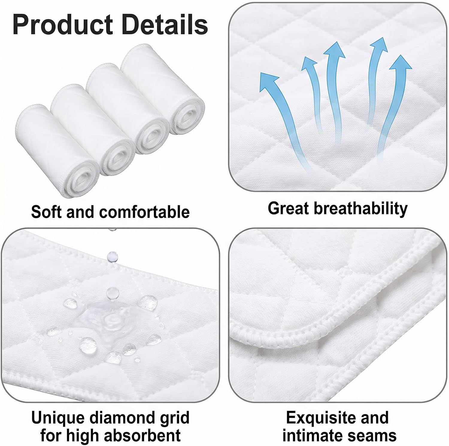 4 PCS Bra Sweat Liners, Cotton Bra Liners for Sweat, Reusable Under Breast SweatPads for Women, Washable and Soft Absorbing Pads for Bras, Comfortable and Skin-Friendly Design