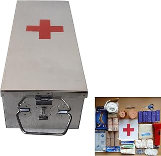 Crevita Rectangular (Empty) Medicines Storage First Aid Box For all Purpose (Stainless Steel, 32x12.25x9.5 CM, 12 Inch box)