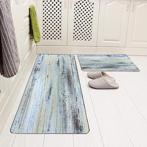 Vista 126 de TOMWISH - Tapetes de cocina para piso, color turquesa, gris, abstracto, pintura artística, 17 x 48 + 17 x 24 pulgadas, juego de alfombras de cocina