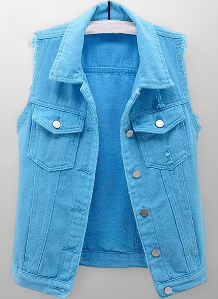 XUSAI Gilet da Donna in Denim Oversize Senza Maniche con Bottoni e Giacca in Jeans Effetto Consumato con Tasche,Nero,S