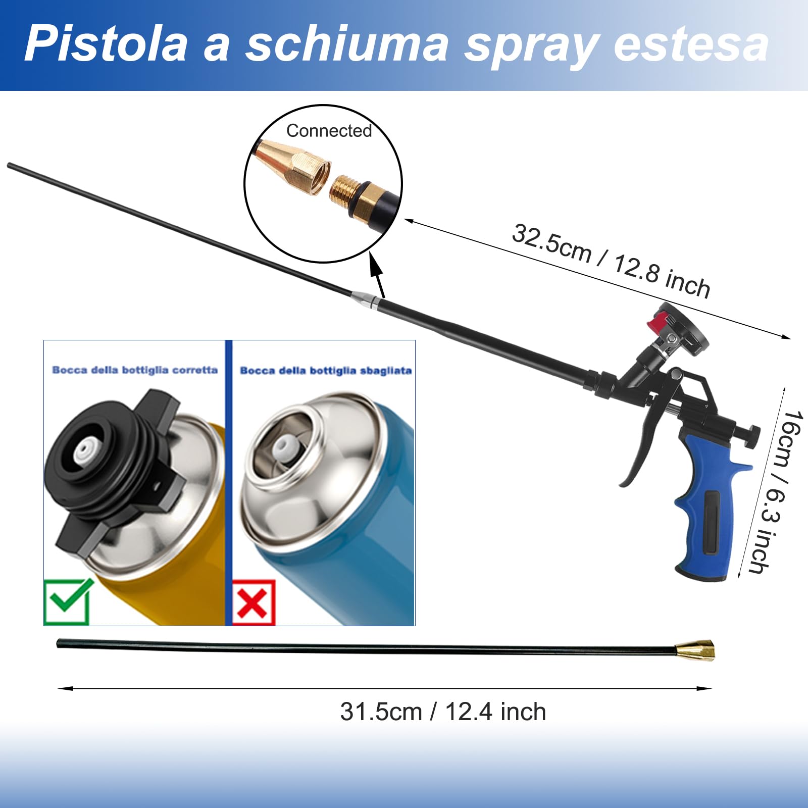 Pistola a spruzzo rimovibile per schiuma, 63,5 cm, pistola professionale espandibile, pistola per schiuma erogatrice adatta per sigillatura, riempimento, sigillatura (blu)