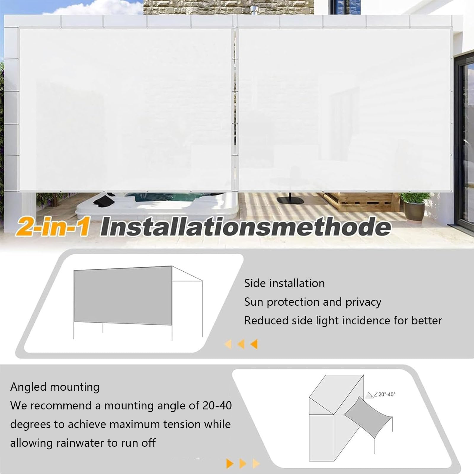 Tenda Ombreggiante 2.4x4.7m/240x470cm Bianco Recinzione Copertura per Balcone,Telo Copri Ringhiera E Schermo Privacy Con Occhielli,Impermeabile Copri Ringhiera Balcone per Terrazza E Giardino