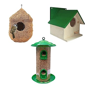 Altron Best Beautiful Bird nest Bird House for Hanging in Balcony Pack of 2 Houses and Feeder