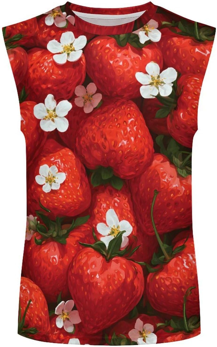 Heart Strawberry Men Summer Sleeveless Crew Neck Top 5XL