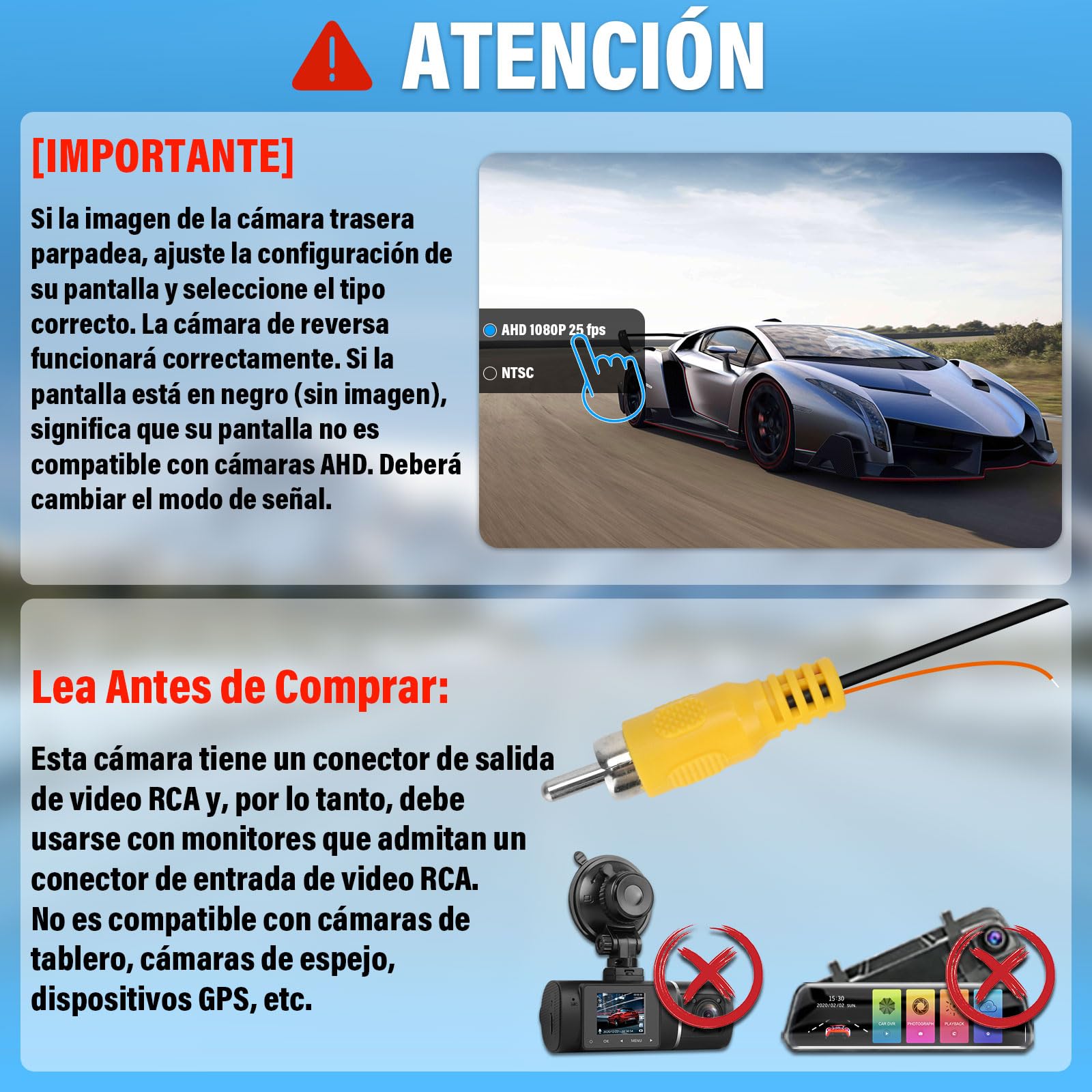 Vtopek AHD 1080P Cámara de Marcha Atrás Coche 180° Gran Angular NTSC 12-24V