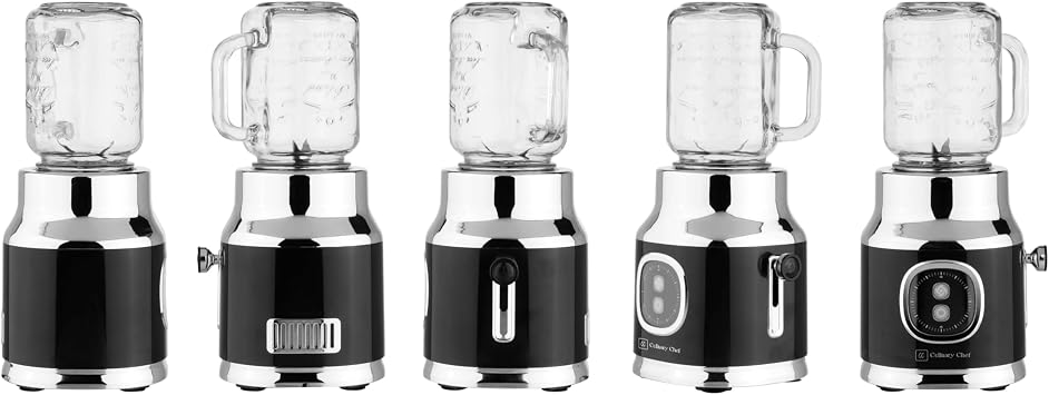 Culinary Chef, 300W Smoothie Maker Blender with 500ml Glass Mason Jar & 600ml BPA-Free Sports Bottle, Personal Smoothie Blender for Smoothies, Shakes, Frozen Fruit & Ice, Black