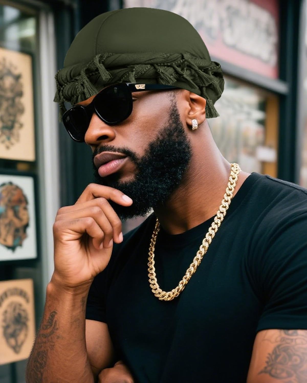 Ababalaya Adjustable Satin Lined Halo Turban for Men Women Twisted Tassel Head Wraps Sleep Cap Beanies Turban Durag - Image 8