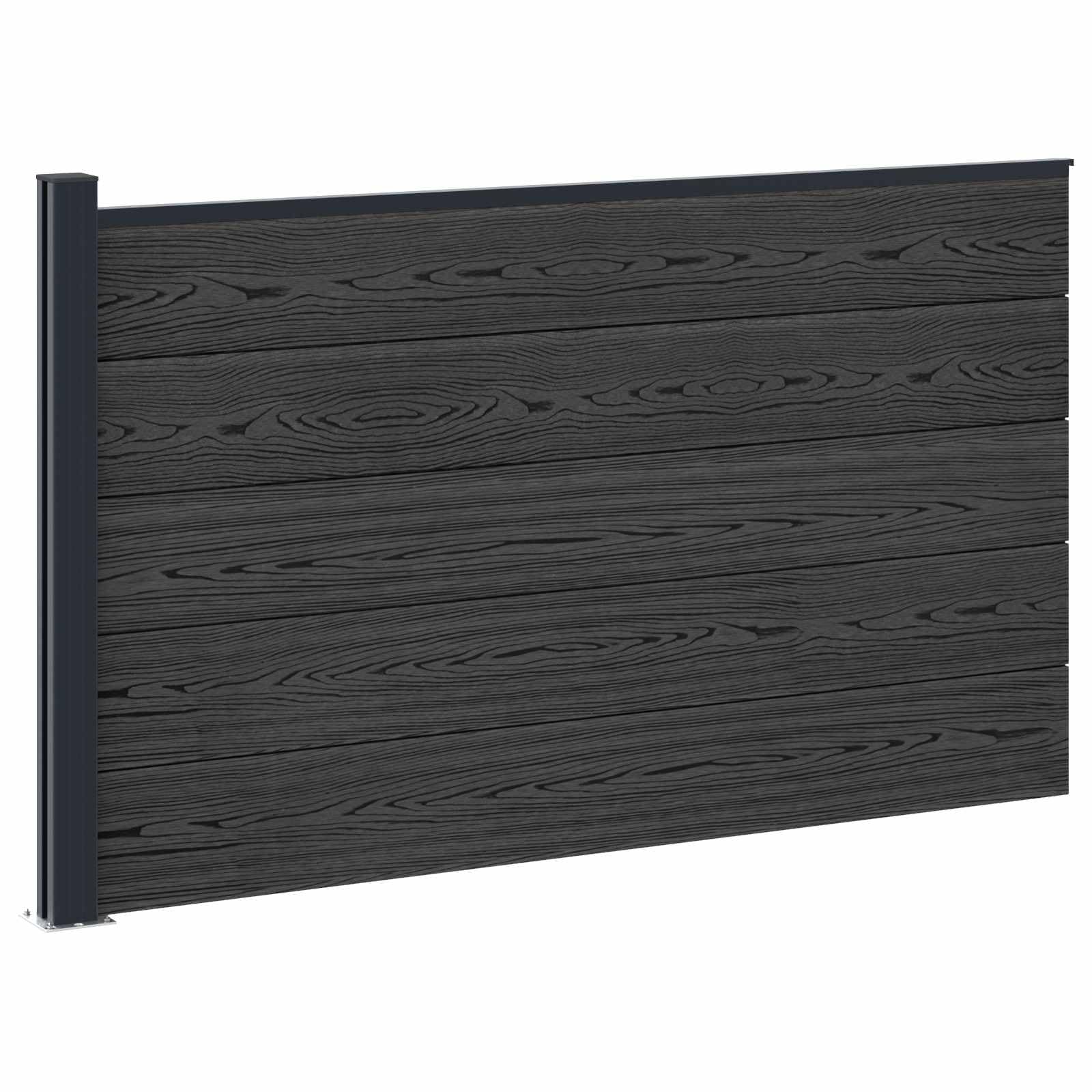 Zaunelement WPC und Aluminium Schwarz, 175 x 105 cm, wetterbeständig und stabil, Sichtschutz Gartenzaun mit modularer Bauweise, ideal für Terrasse, Balkon, Vorgarten und Außenbereich
